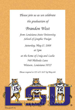 LSU Tigers Invitation - Louisiana Invitations - Golden LSU Tiger Invitations